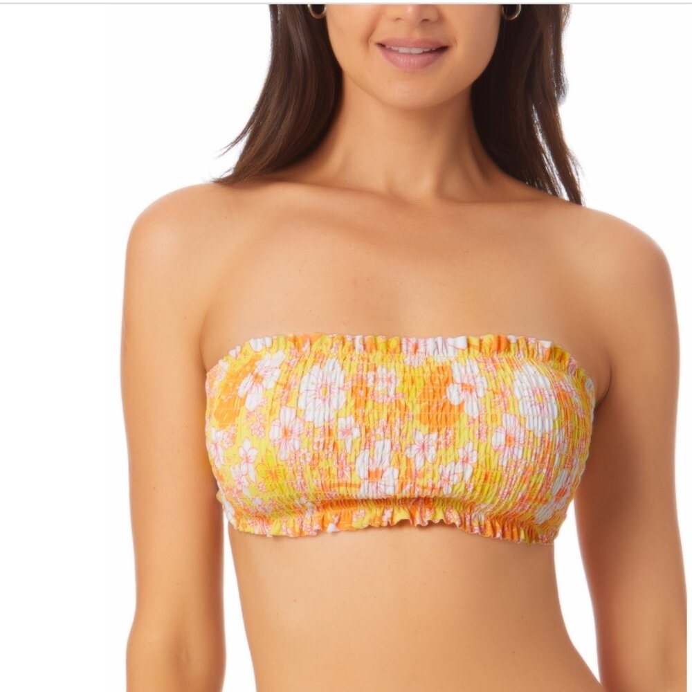 California Waves Juniors Smocked Bandeau Bikini Top Yellow Size XL